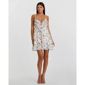 NWT Mac Duggal Apparel White Butterfly Print Ruffle Hem Mini Dress Size 6